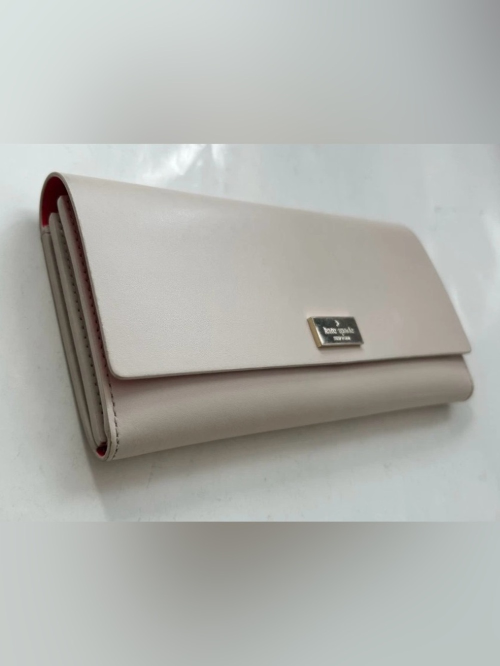 Kate Spade New York Pim Arbour Hill Leather Wallet Beige Leather and Pink Inside